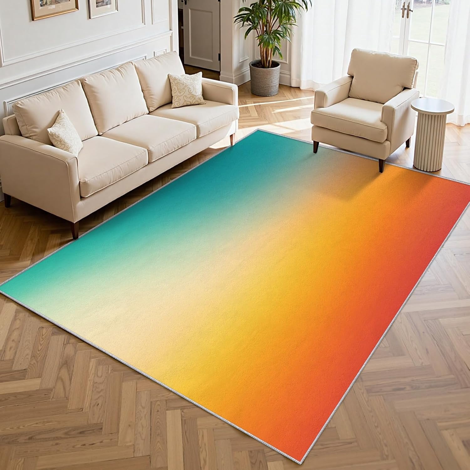 Patterned Rug Orange Modern Gradient Area Rugs, Blue Yellow Orange Ombre Pattern Carpet ...