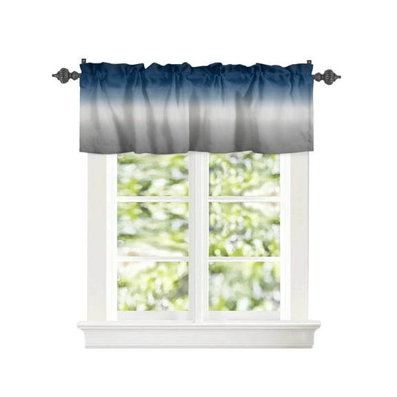 Modern Gradient Blue and Grey Window Valances for Kitchen,Rod Pocket Valance Privacy Small Curtain,Abstract Art Window Treatment Drapes for Bedroom Laundry Room Farmhouse Home Decor 54x18in