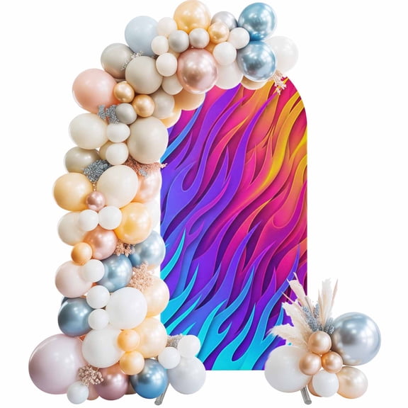 Modern Gradient Flame Arch Backdrop Cover 4 FT Abstract Blue Purple Pink Ombre Lines Stretchy Elastic Arch Stand Covers Spandex Arched Background Birthday Wedding Party Decoration (No Stand)