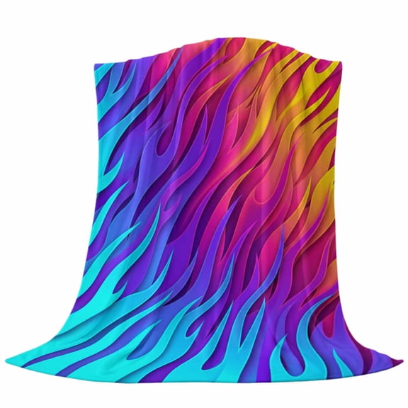 Modern Gradient Flame Fleece Throw Blanket Abstract Blue Purple Pink Ombre Lines Ultra Soft Fuzzy Cozy Flannel Throw Blanket for Couch Sofa Bed Car Travel, Ideal Gifts 40x50 Inches