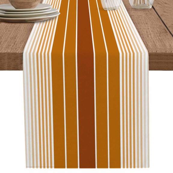 Modern Gradient Orange Stripe Table Runner-70 Inch Long Abstract Minimalist Table Runners Linen Burlap Tablerunner for Kitchen Dining Room Holiday Party