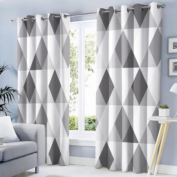 Modern Gradient Triangle Curtains For Living Room Simple Geometric Pattern Blackout Thermal Insulated Window Treatment Light Gray Bedroom Decor Window Drapes Grommet-52"W x 96"L (Pack of 2)
