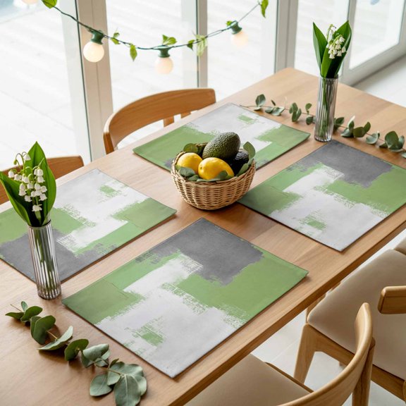 Modern Graffiti Square Texture Placemats Set of 4,Wipeable Washable Table Mats for Dining Tables, Sage Green Grey Color Block Place Mats for Kitchen Event Party Tabletop Decor
