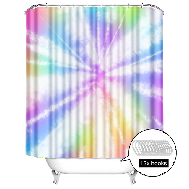 Modern Graffiti Tiedye Totem Shower Curtain with 12 Hooks, Washable