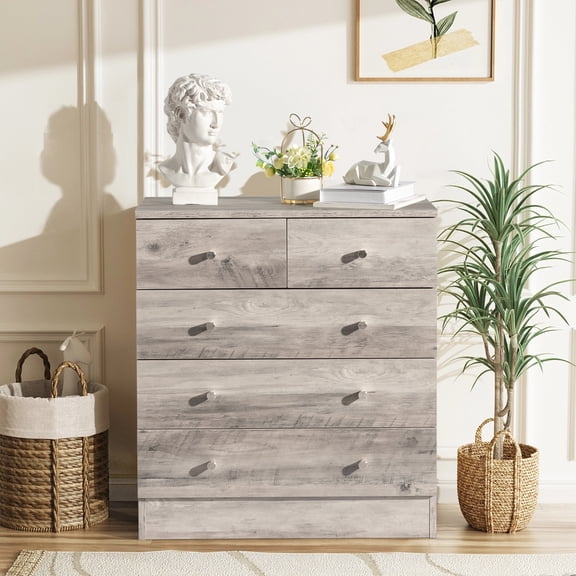 Modern Gray 5-Drawer Dresser with Simple Design, Spacious Storage Chest for Bedroom or Living Room