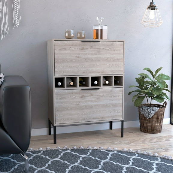 Modern Gray Bar Cabinet With Two Door Display Feature Contemporary Style Two-door In For Dining Room