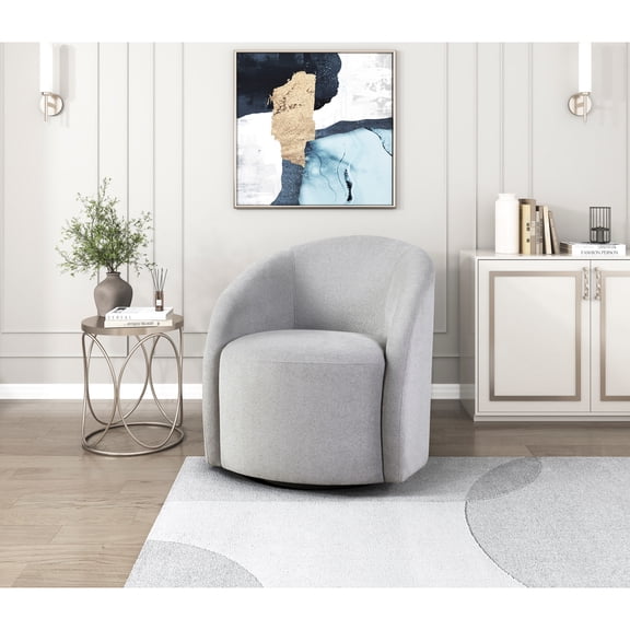 Modern Gray Boucle Rotating Chair, Metal Swivel, Solid Wood Core Contemporary Chair With Foam Filled,
