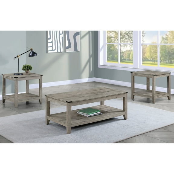Modern Gray Brown Table For Home: Rectangular Coffee & 2 Square End Tables Rustic Living Area: