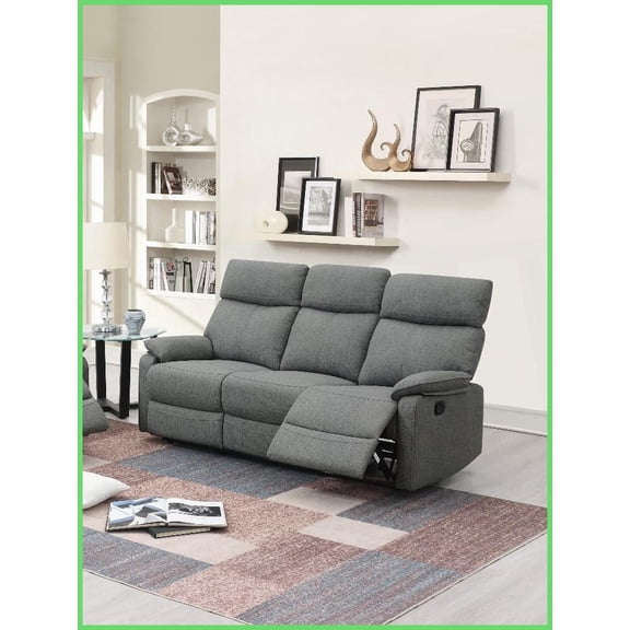 Modern Gray Burlap 3-Seater Manual Recliner Sofa – Comfortable Living Room Furniture