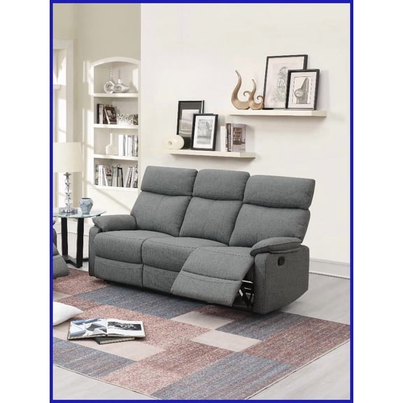 Modern Gray Burlap 3-Seater Manual Recliner Sofa - Living Room Comfort Furniture