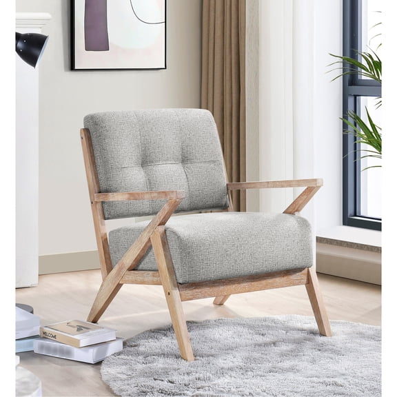 Modern Gray Chair, Solid Rubberwood, 32.34" Width, Height Accent Chair With Fabric, 300lbs Weight Capacity, 32.5"x32.5"x27.5", Rustic