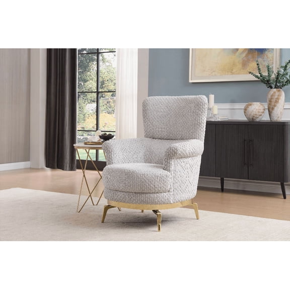 Modern Gray Chair with Wood & Gold Accents - 1-Piece (CA Warehouse Inventory)