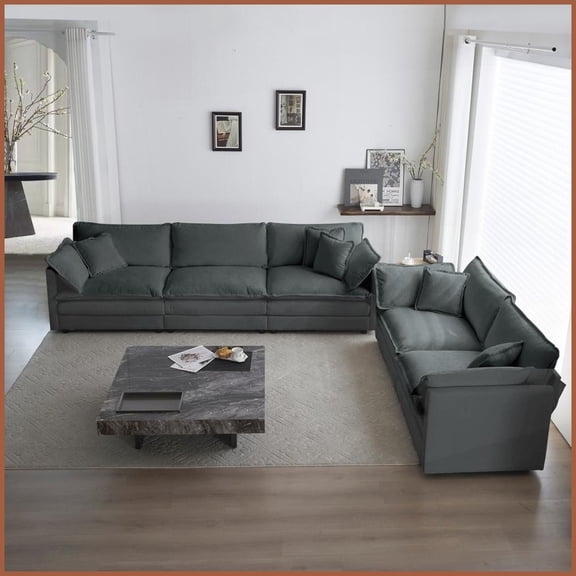 Modern Gray Chenille 2+3 Seater Sofa Set - Flexible Deep Seat Living Room Couch with Solid Wood Frame