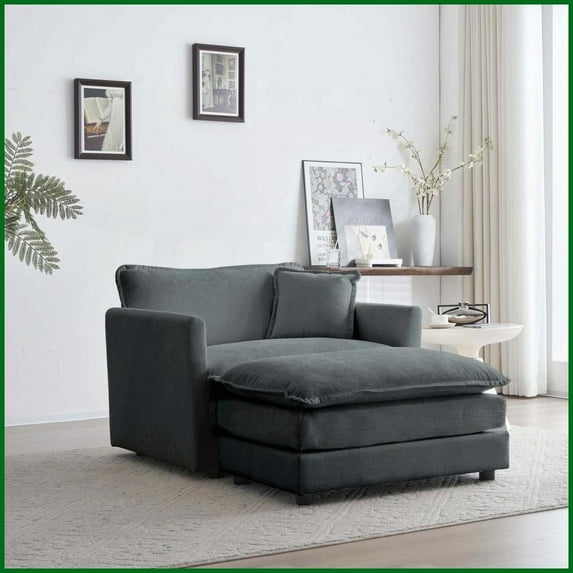 Modern Gray Chenille Accent Chair with Ottoman - Solid Wood Frame, Plush Comfort for Living Room & Bedroom