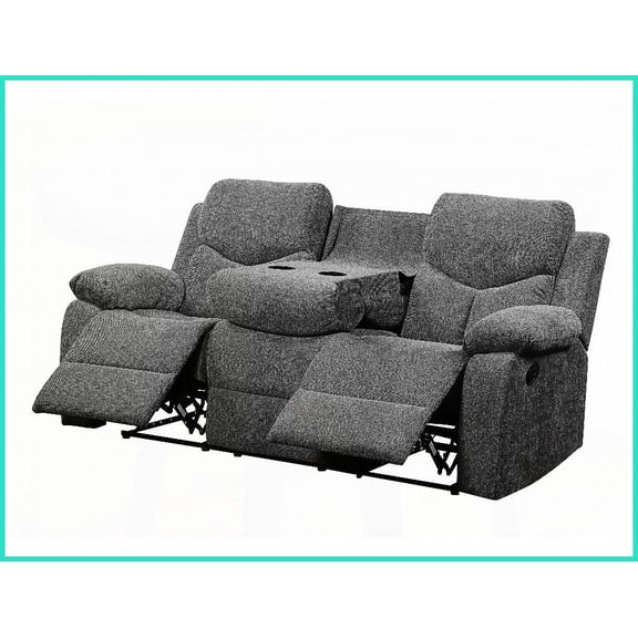 Modern Gray Chenille Motion Sofa with Drop Down Table & Cup Holders for Living Room