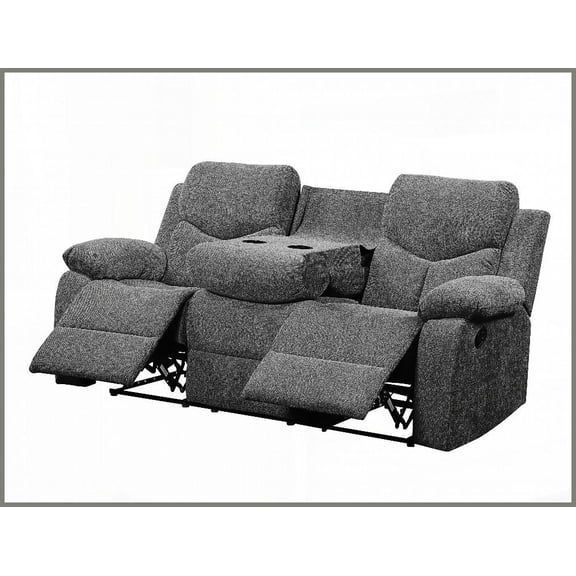 Modern Gray Chenille Motion Sofa with Drop-Down Table & Cup Holders for Living Room