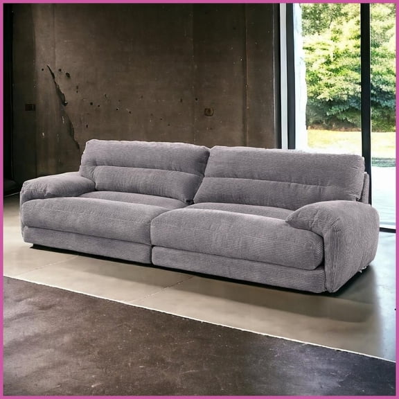 Modern Gray Corduroy 3-Seat Living Room Sofa - Soft Textured Upholstery & Sturdy Wood Frame