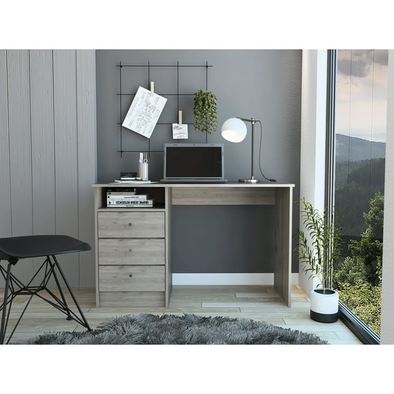 Modern Gray Desk With Appeal - 3 Drawers And Shelf For Work Design Home Office