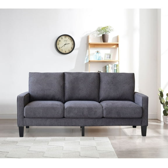 Modern Gray Fabric Sofa, 3-Seater Living Room Couch with Sturdy Legs, Comfortable Upholstered Sofa for Apartment, Lounge & Family Room, Soft Contemporary Sectional Alternative