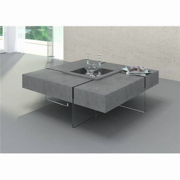 Modern Gray Faux Concrete & Glass Floating Coffee Table