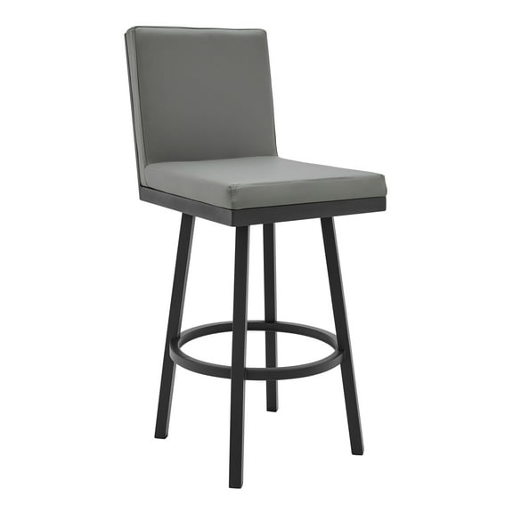 Modern Gray Faux Leather Swivel Stool 26" Seat, 360 Spin, and Stable Metal Frame for Kitchen and