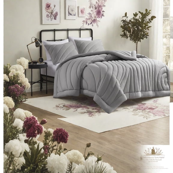 Modern Gray Jersey Bedding Sets with Puffy Comforter and Shams for Home