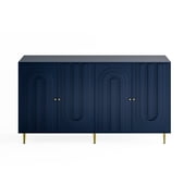 Modern Lacquered 4 Door Wooden Cabinet Sideboard Buffet Server Cabinet Storage Cabinet for Living Room, Entryway, Hallway, Office, Kitchen and Dining Room Blue