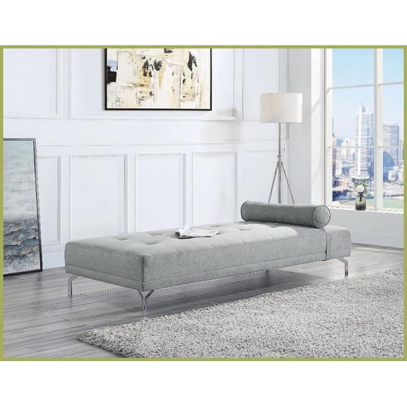 Modern Gray Melange Velvet Sofa Bed with Pillow - Living Room Convertible