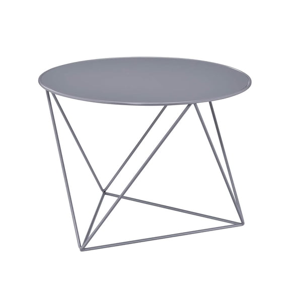 Modern Gray Metal Round End Table | Unique Geometric Base, No Assembly | Durable Powder Coating, 23" Dia x 17" H | Living Room, Bedroom Accent Furniture