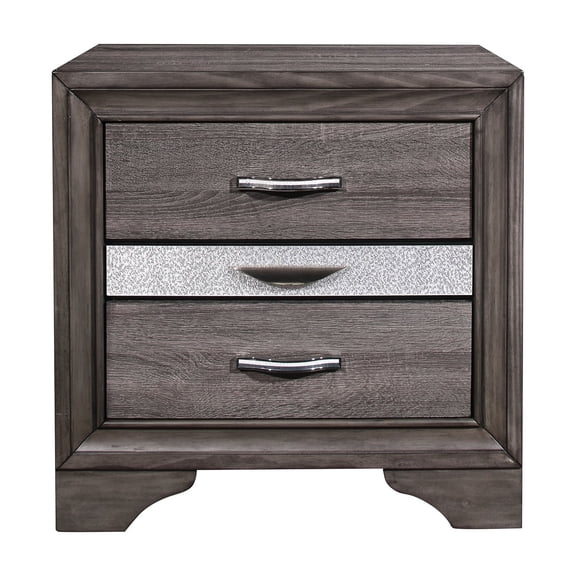 Modern Gray Nightstand With 3 Spacious Drawers - Stylish Bedroom Piece 3 In Design Sparkle Grey Color