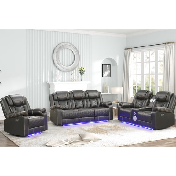 Modern Gray Power Recliner Set with LED and USB Ports / Comfortable Seating for Living Space