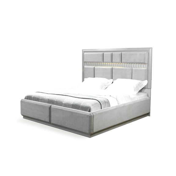 Modern Gray Queen Bed, Solid Wood Build With Led Headboard, Creating A Serene Bedroom Space Stylish Bed For Bedroom, Construction Long-lasting And Elegant