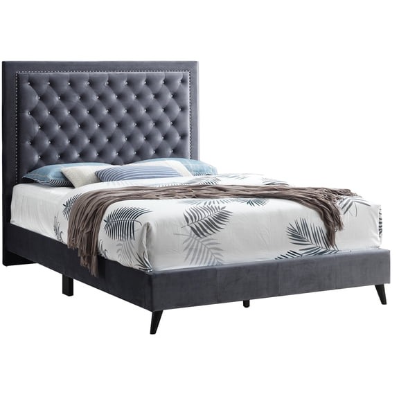 Modern Gray Queen Bed With Support - Elevate Bedroom Comfort Chic Design Supportive And