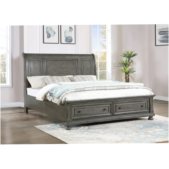 Modern Gray Queen Storage Bed Frame with Footboard and 4 Drawers, Wood Platform Bed with Solid Support