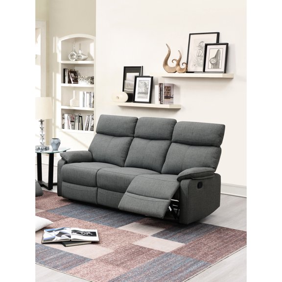 Modern Gray Reclining Couch | Manual Motion & Cushion Back | Family Hangout