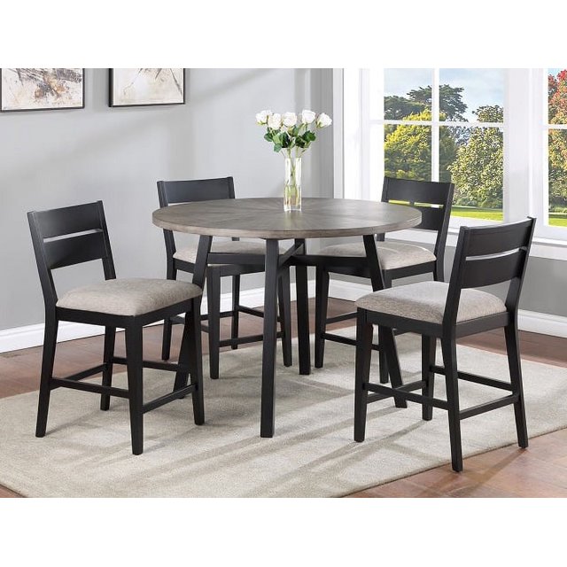 Modern Gray Round Counter Height Dining Table Set of 5, Apartment Size