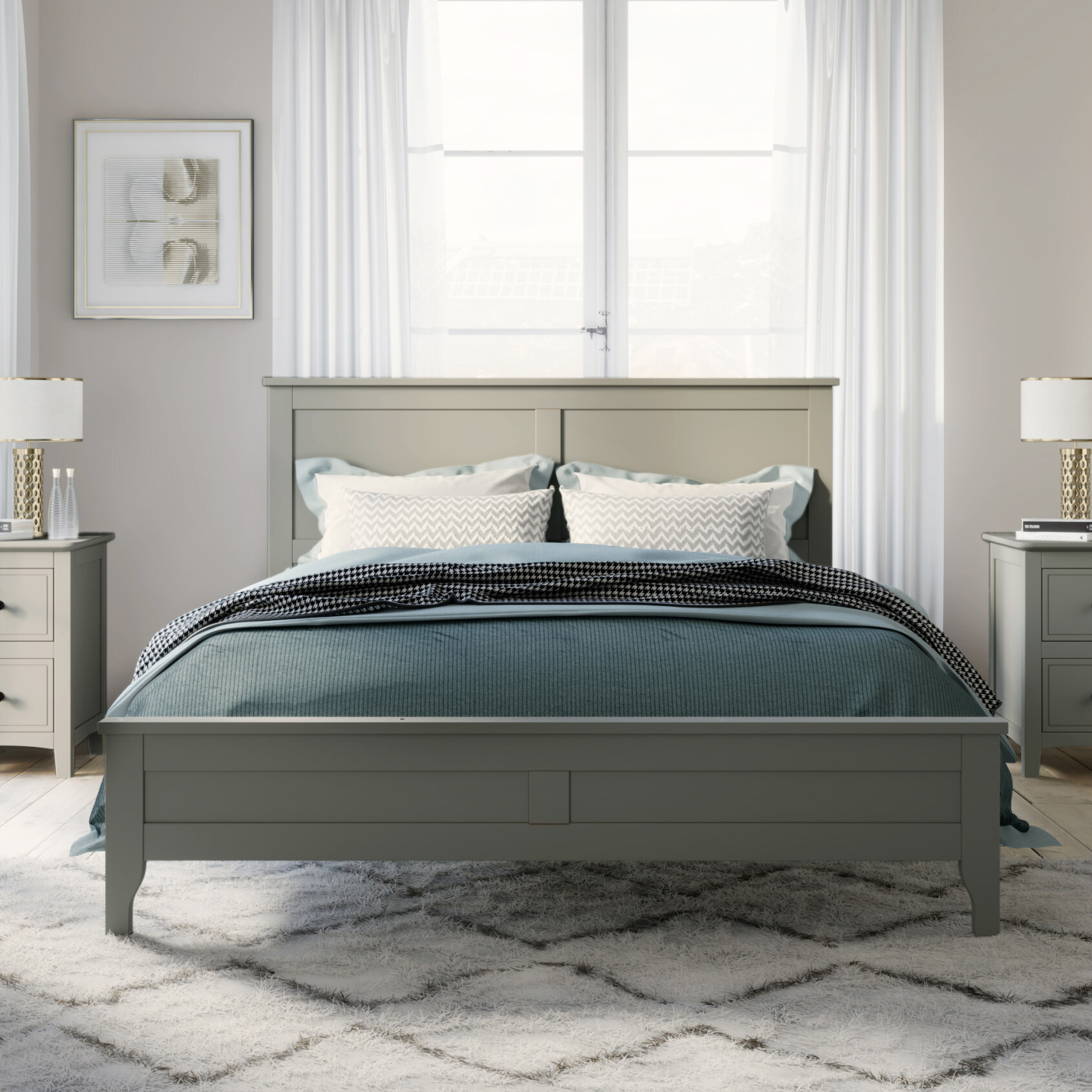 Modern Gray Solid Wood Full Platform Bed with Slat Support, Low Profile ...