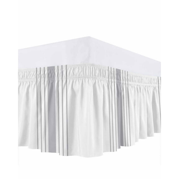 Modern Gray Striped Bed Skirt Simple White Background Bed Skirts King Size 16 Inch Drop, Wrap Around Dust Ruffle&nbsp;Bedskirt with Adjustable Elastic Belt for Queen Size Beds