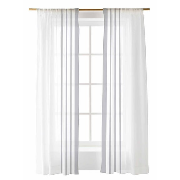 Modern Gray Striped Sheer Curtains 2 Panels Set Simple White Background Lihgt Filtering Rod Pocket Voile Drape, Semi Sheer Window Curtains for Bedroom Living Room, 52"x84"