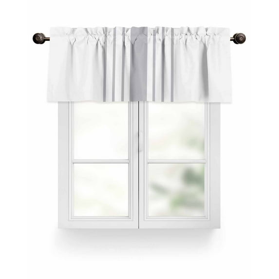Modern Gray Striped Valances for Windows Simple White Background Valance Rod Pocket Light Filtering Short Window Treatments Curtains for Kitchen Bathroom Living Room Bedroom, 1 Panel, 42 x 12 Inch