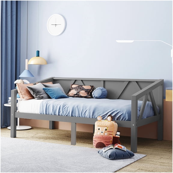 Modern Gray Twin Daybed with Backrest, Space Saving Sofa Bed with Hidden Storage