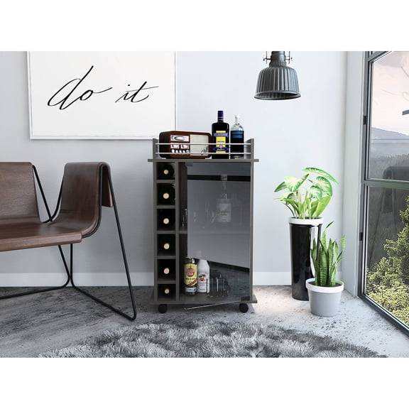Modern Gray Two-Tier Bar Cabinet | Used in Living Areas | TSCA and CPSIA Compliant | Solves Liquor Storage and Presentation