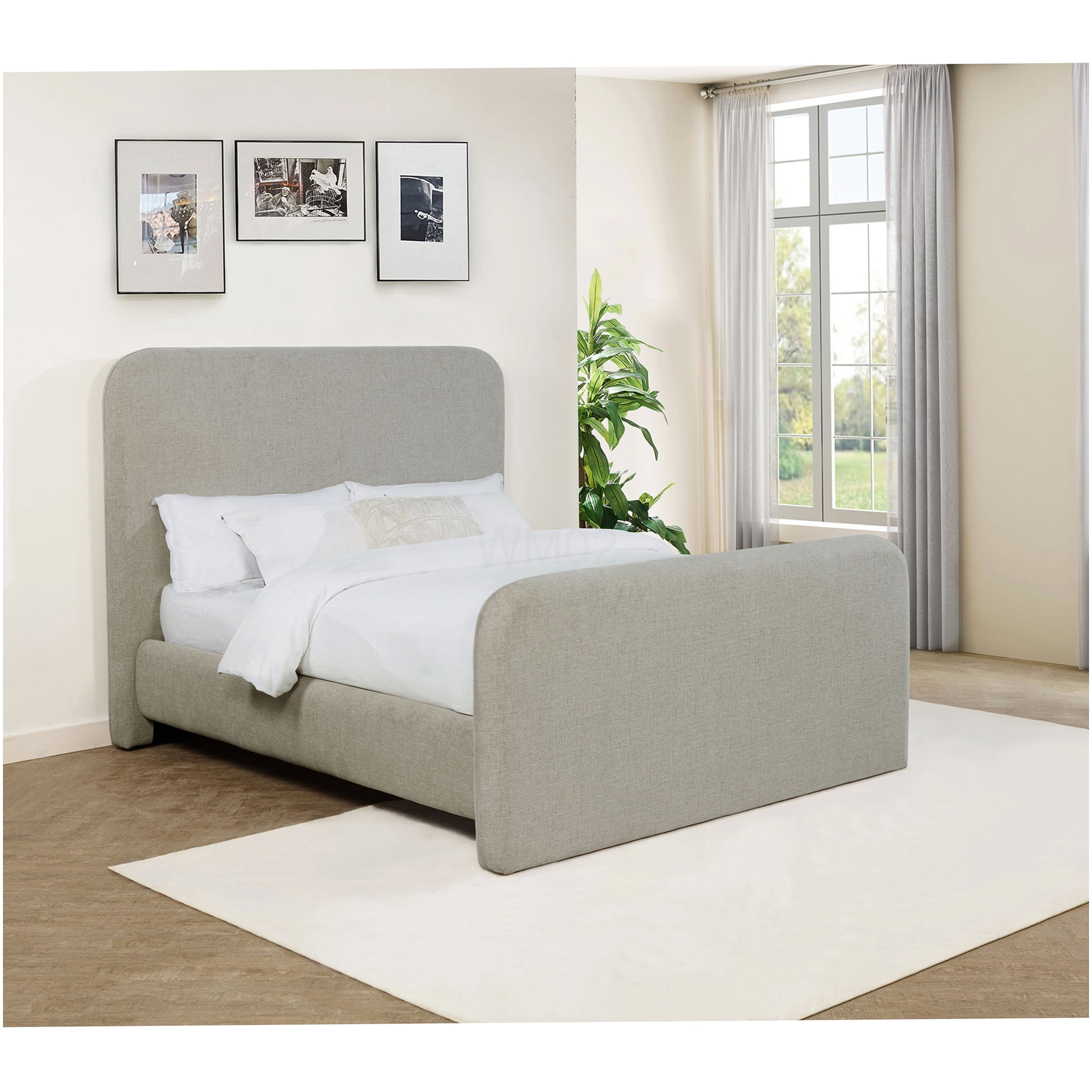 Modern Gray Upholstered Queen Platform Bed with Storage, Fabric Panel Bed Frame, No Box Spring Needed