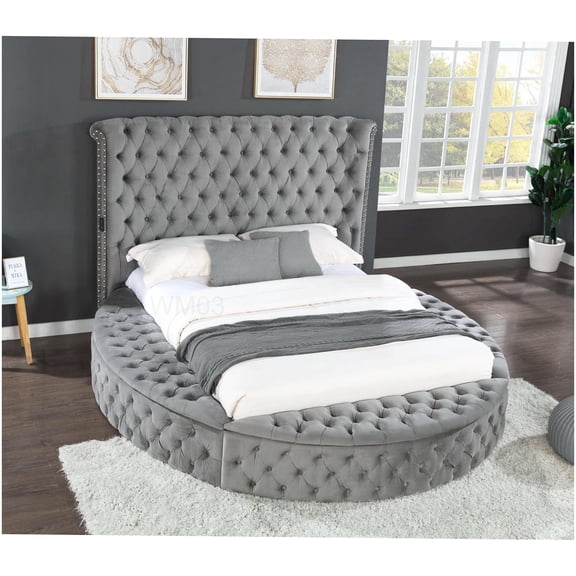 Modern Gray Velvet Platform Bed with Bluetooth, USB Ports & Storage, Queen Size Upholstered Bed Frame