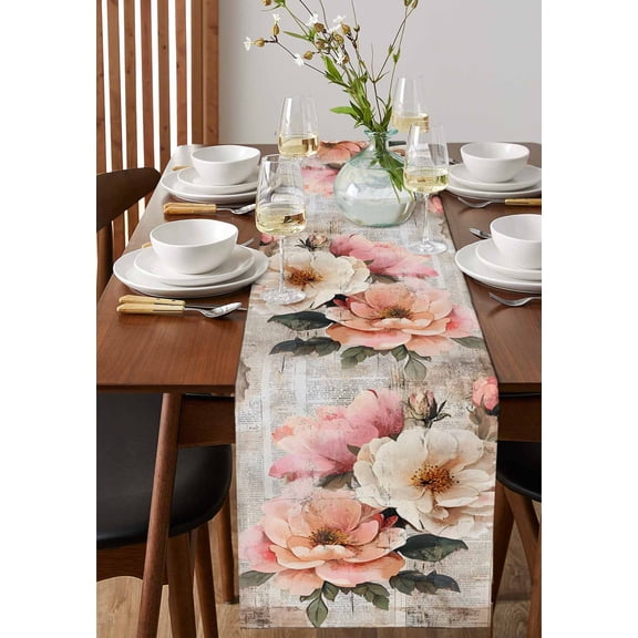 Modern Gray White Blue Stripes Table Runner 13x90in Non-Slip Cotton Linen Table Runners, Abstract Lines Dresser Scarves TableRunner for Dinner Kitchen Dining Wedding Party