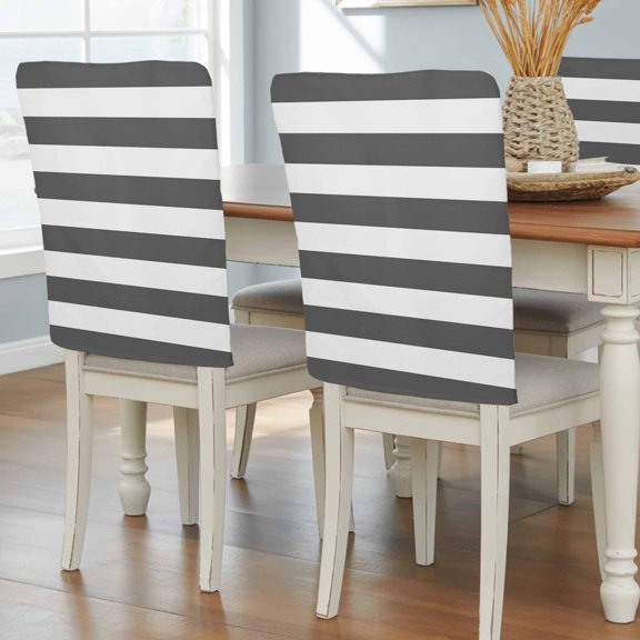 Modern Gray and White Stripes Chair Covers Set of 8 Rustic Country Farmhouse Chair Back Covers Stretch Removable Washable Slipcovers Protector for Dining Room Kitchen Party Decor