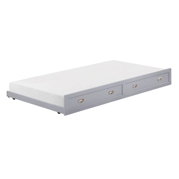 Modern Gray Wood Trundle Bed with Casters, Space Saving Underbed Roll Out Platform for Guest Room, Contemporary Bedroom Furniture