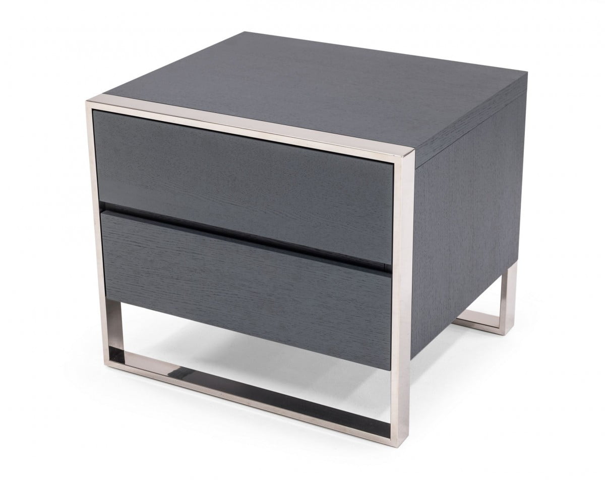 Contemporary Gray Oak and Polished Stainless Steel Nightstand