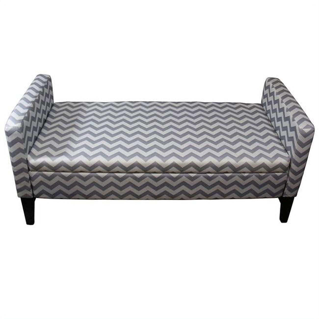 Modern Chevron 53" Gray and White Upholstered Storage Bench