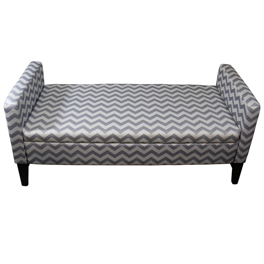 Modern Chevron 53" Gray and White Upholstered Storage Bench
